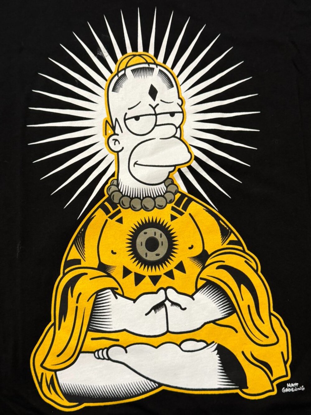 The Simpsons Zen Homer Buddha Meditating Cartoon Graphic Tee Black Unisex 2XL